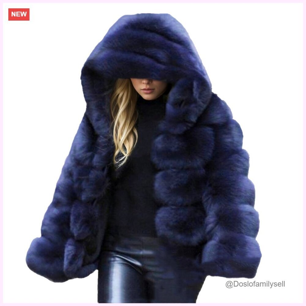 Long Sleeve Faux Fur Parka Coat with Pockets for Winter Wear